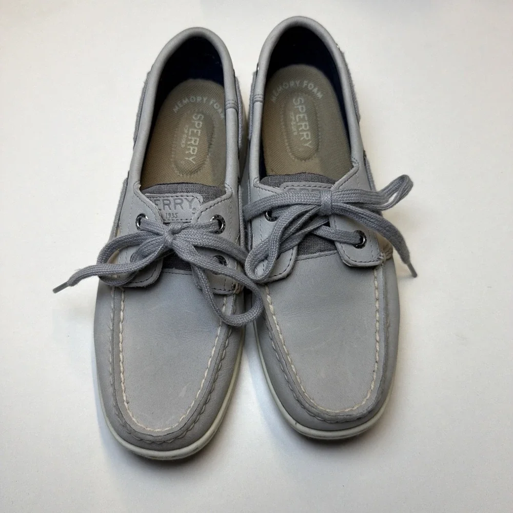 Sperry Top Sider Boat Shoes Womens 5 Gray‎ Angelfish Linen Slip-On STS83598